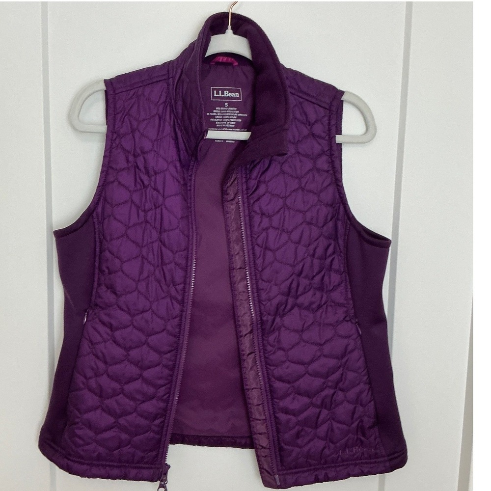 L.L. Bean Thinsulate Scalloped Quilted Puffer Vest Two-Way Zipper Purple S EUC